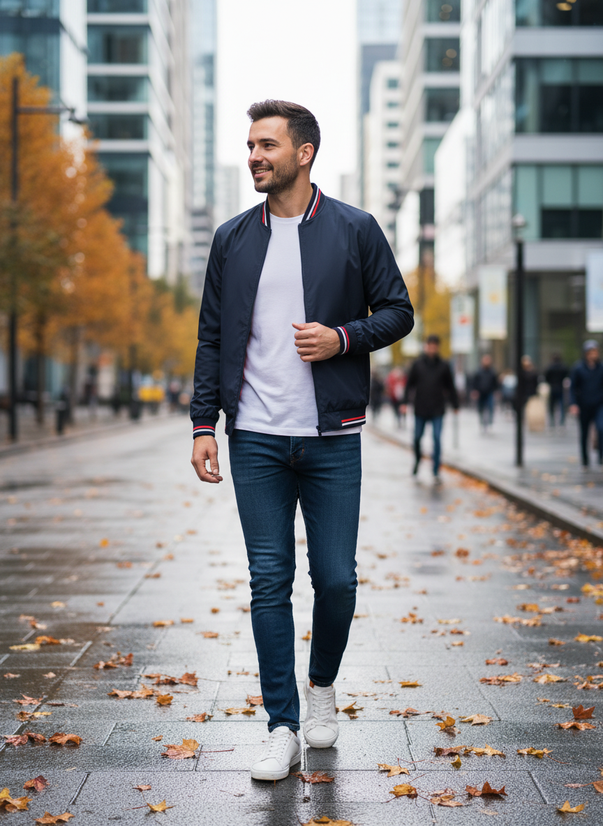 Lorenzo | Men's Bomber Jacket worn by model
