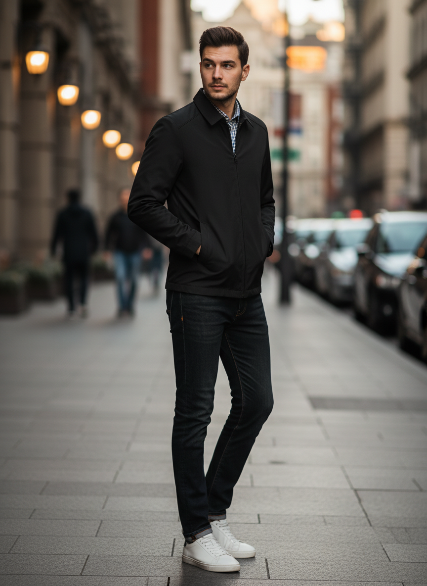 Matteo | Men's Harrington Jacket worn by model