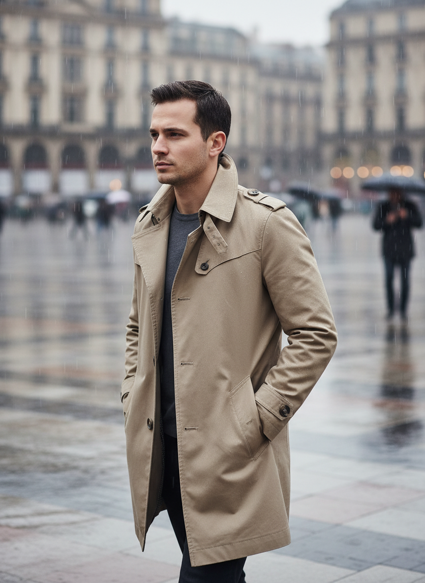 Jens | Heren Klassieke Trenchcoat gedragen door model