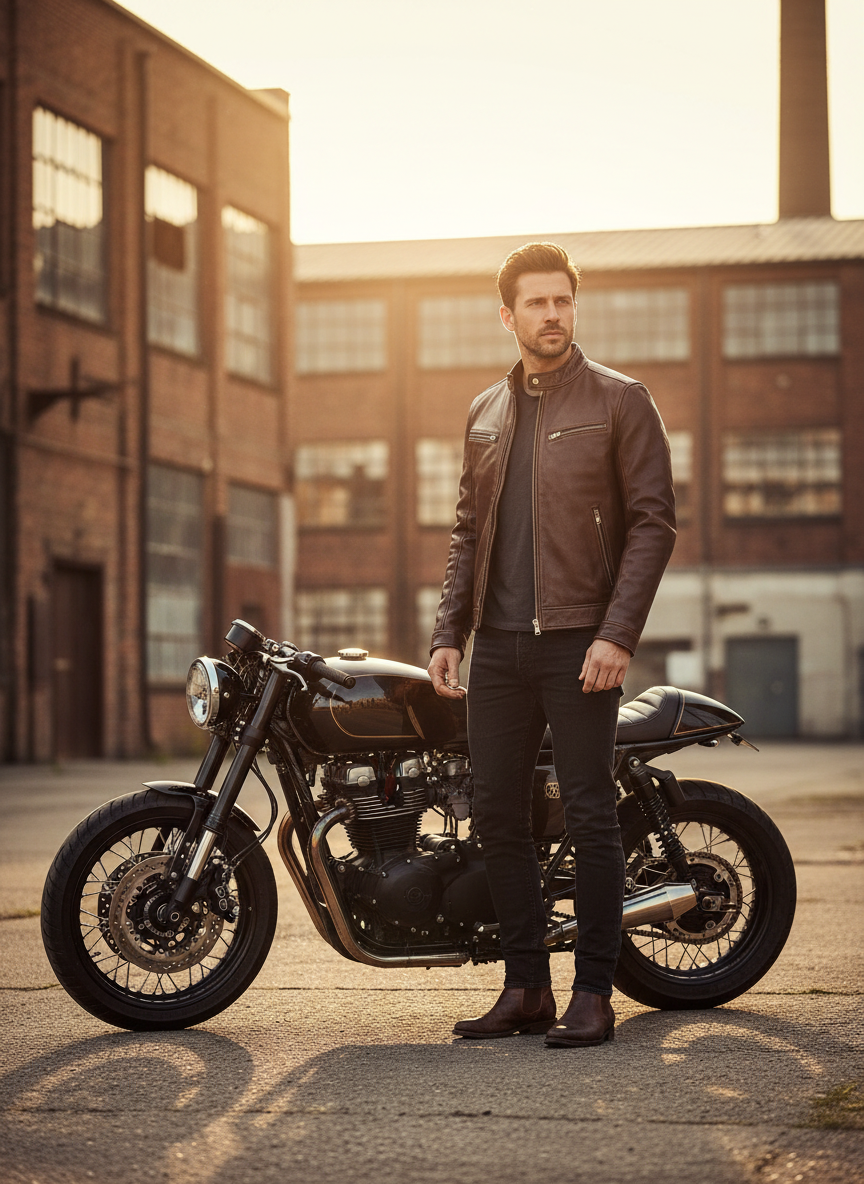 Hawthorne | Heren Vintage Bikerjack gedragen door model