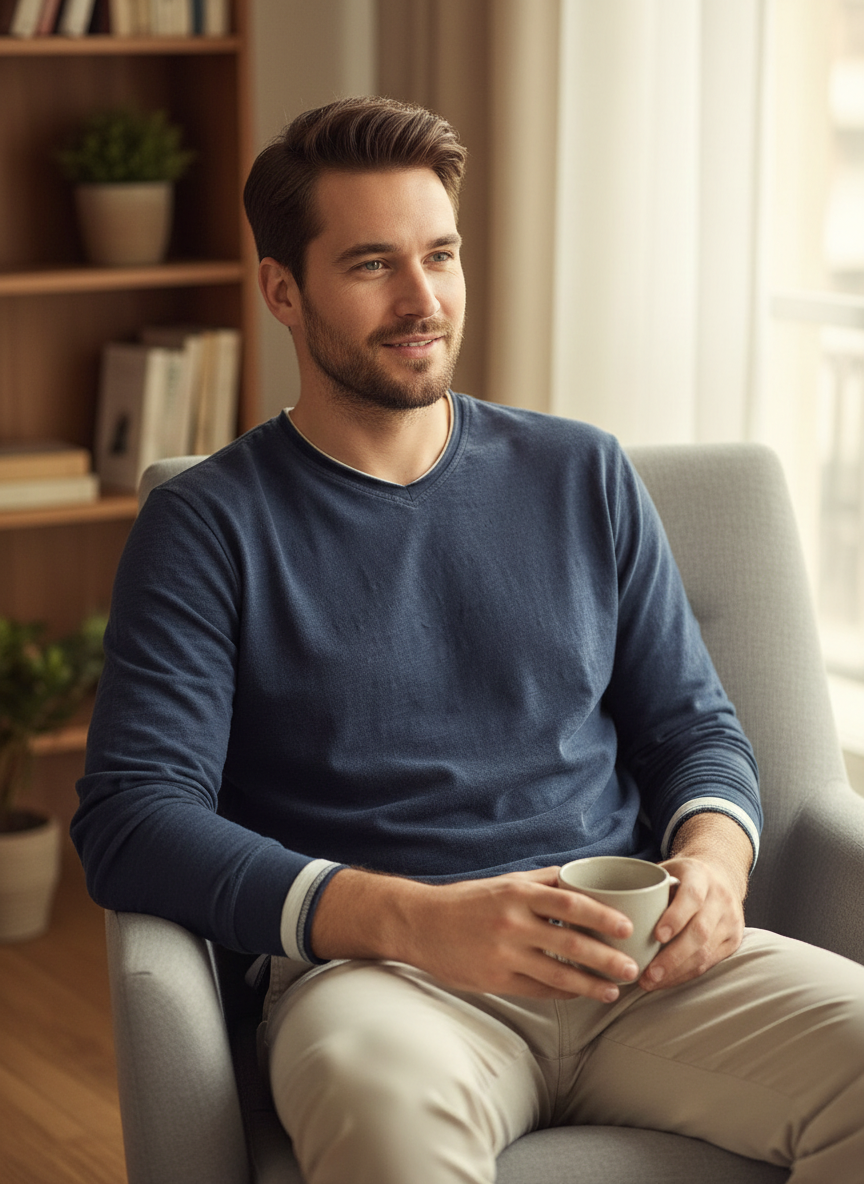 Bram | Herre V-hals Sweatshirt Langærmet Blød Bomulds Pullover