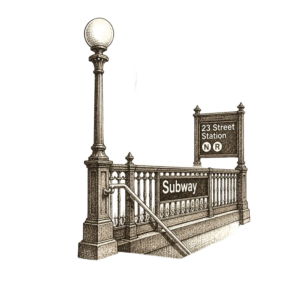 A hand-drawn subway entrance