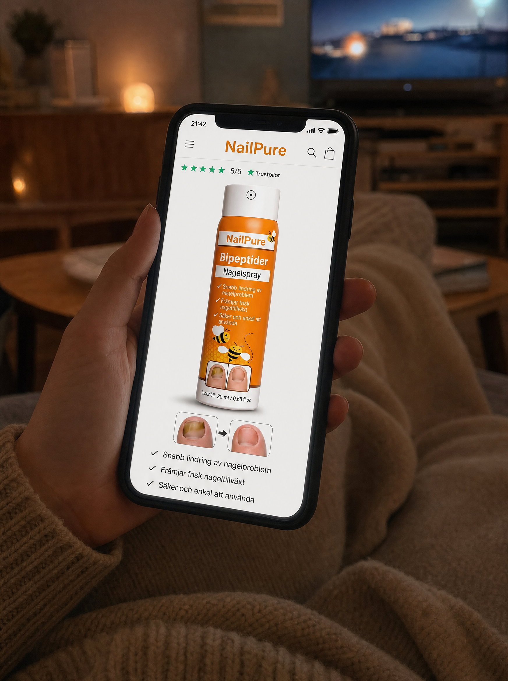 Beställer NailPure på mobilen