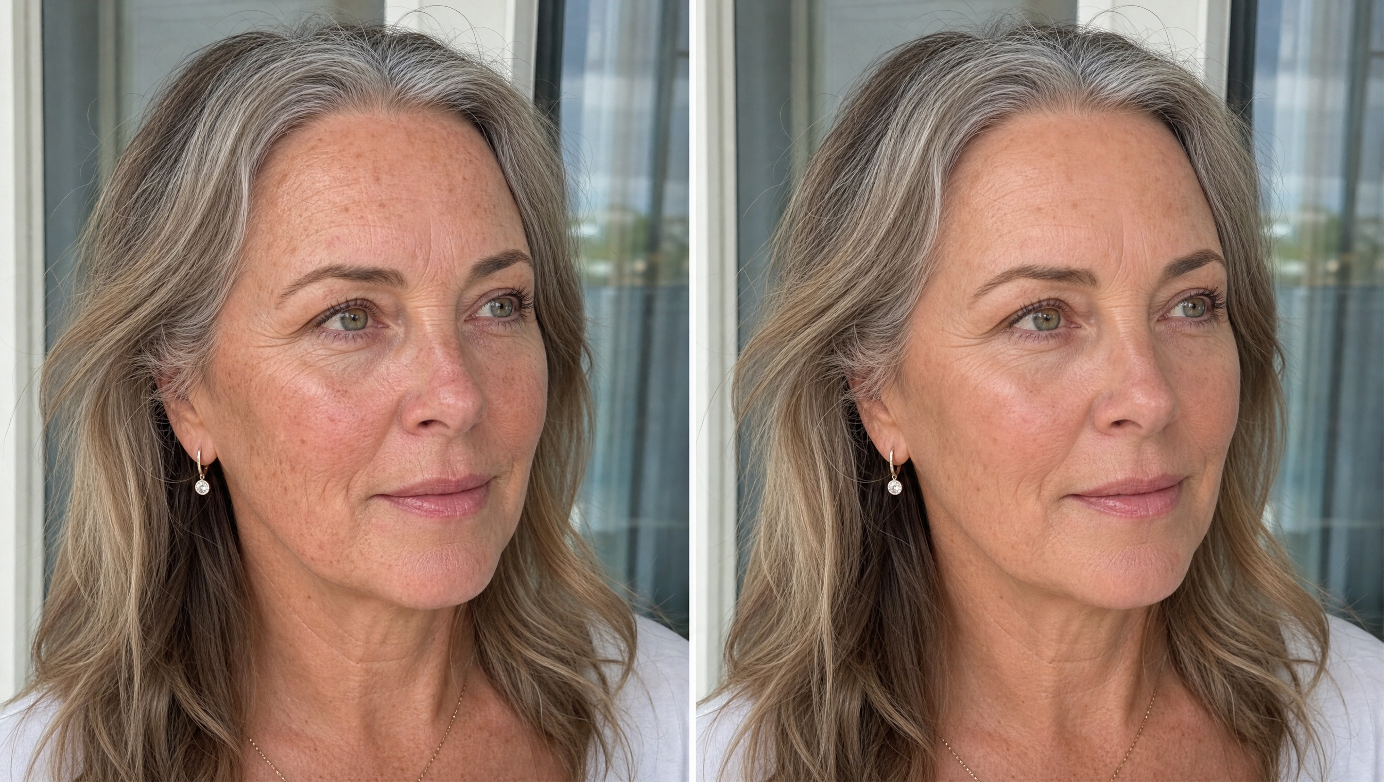 Before and after — foundation with and without SPF 50