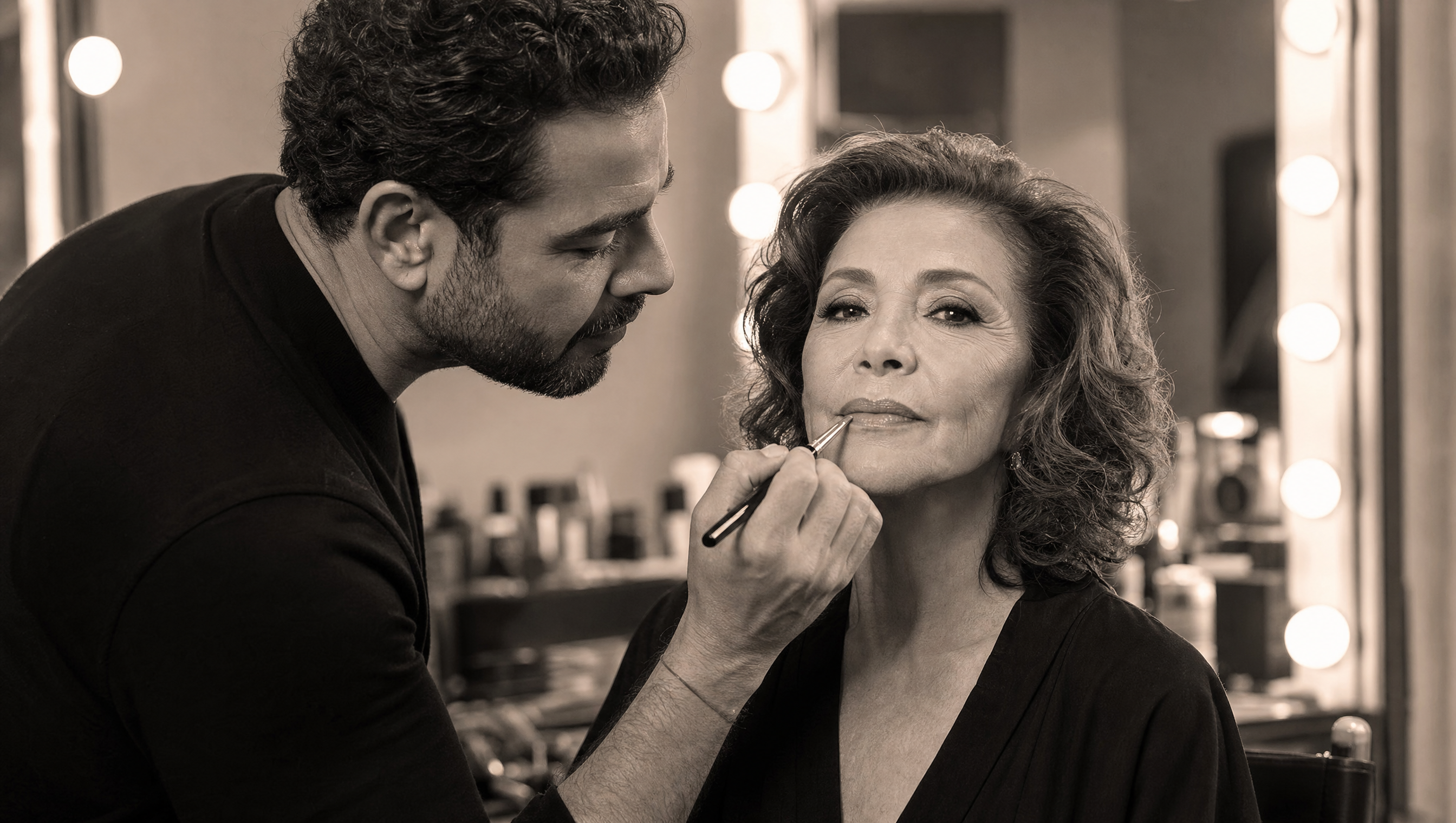 Jake Sullivan, professional makeup artist, working on a client in his studio