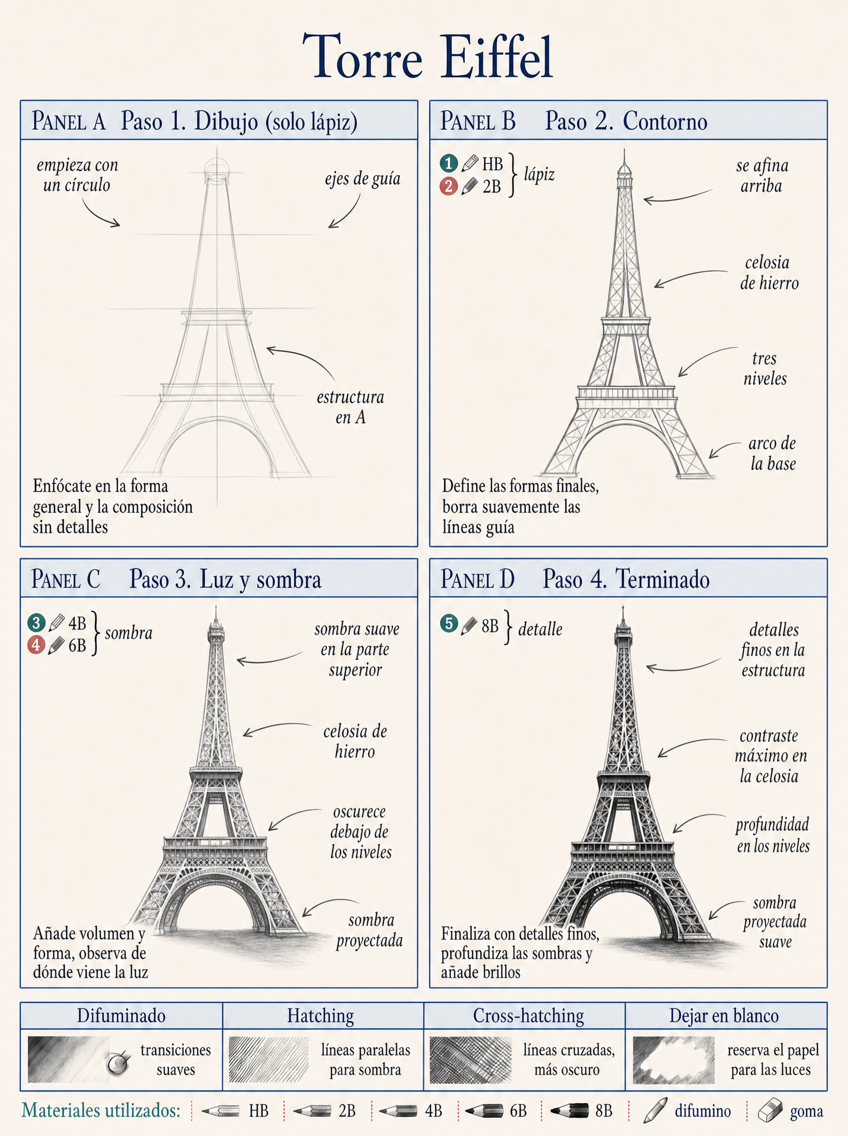 Lámina paso a paso — Torre Eiffel