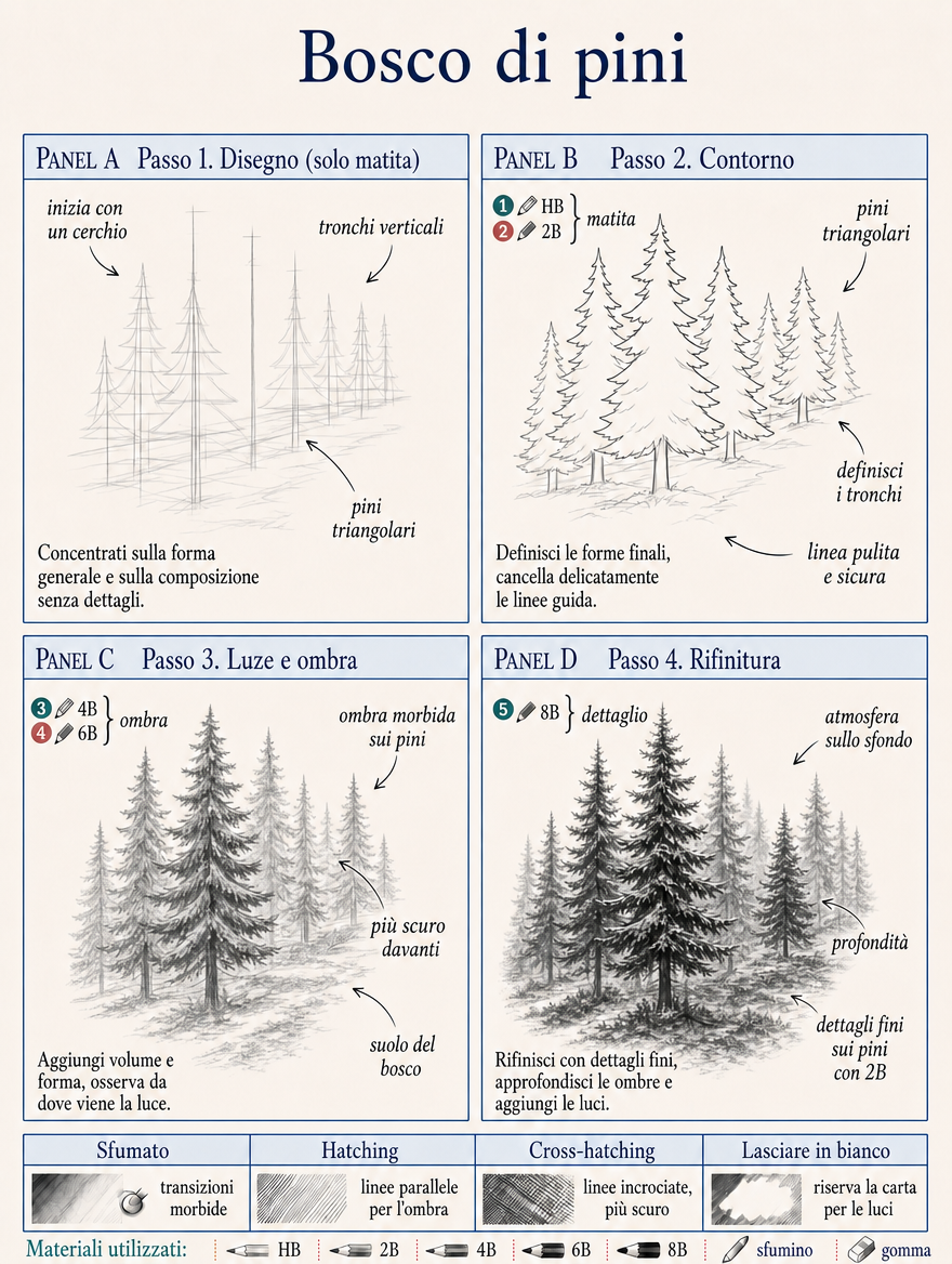 Scheda passo dopo passo — Foresta di pini