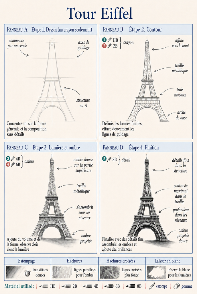 Planche pas à pas — Tour Eiffel