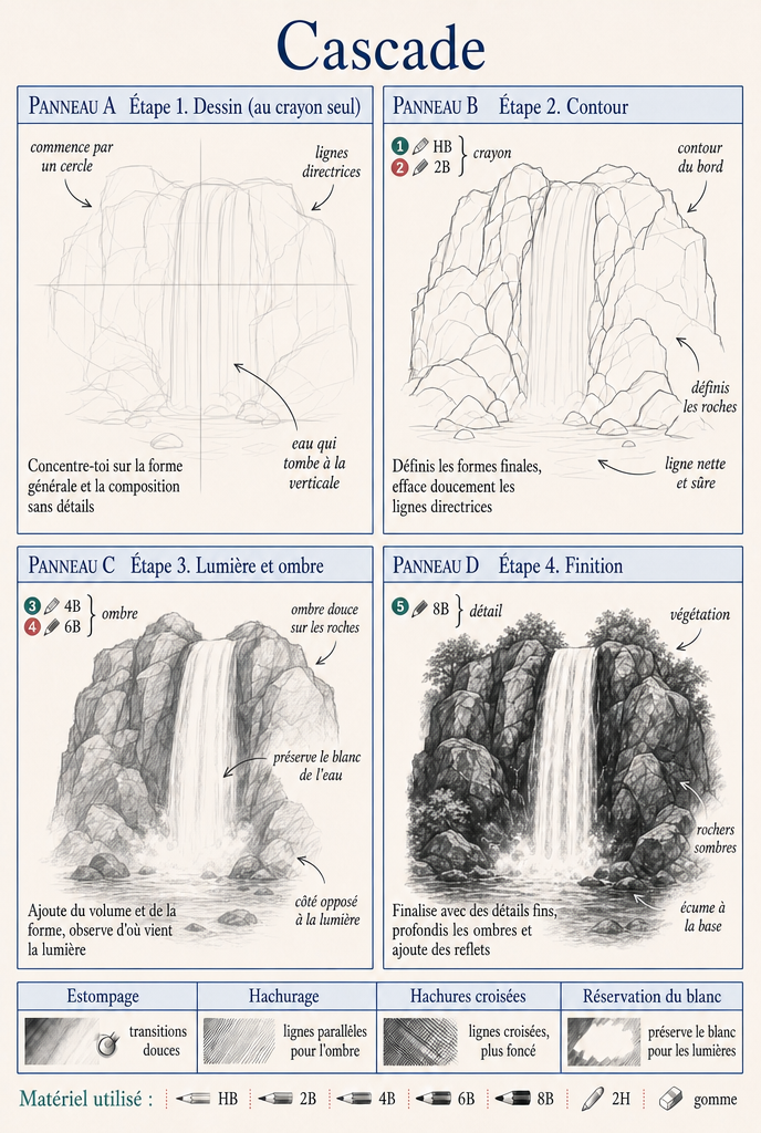 Planche pas à pas — Cascade