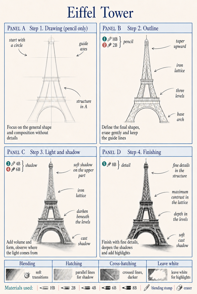 Step-by-step lesson — Eiffel Tower