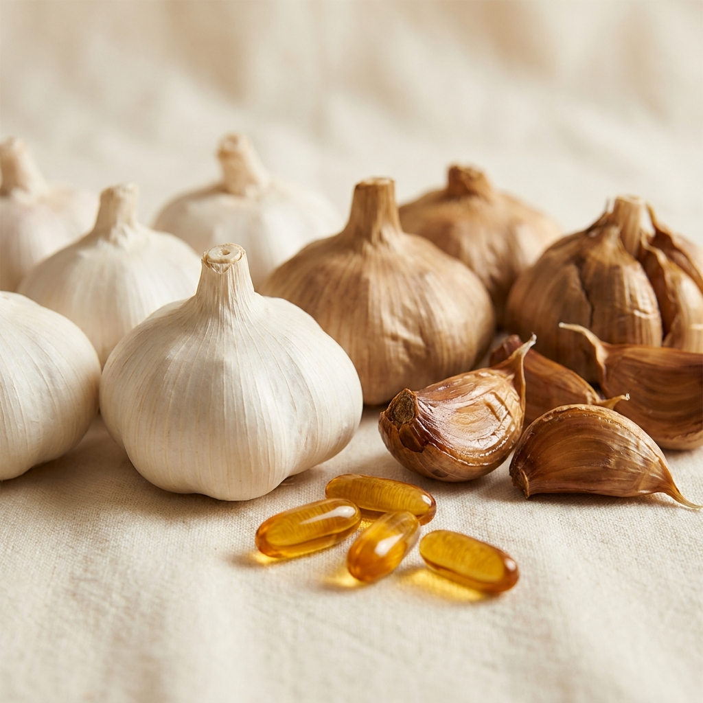 Fresh garlic aged over twenty months into aged garlic extract