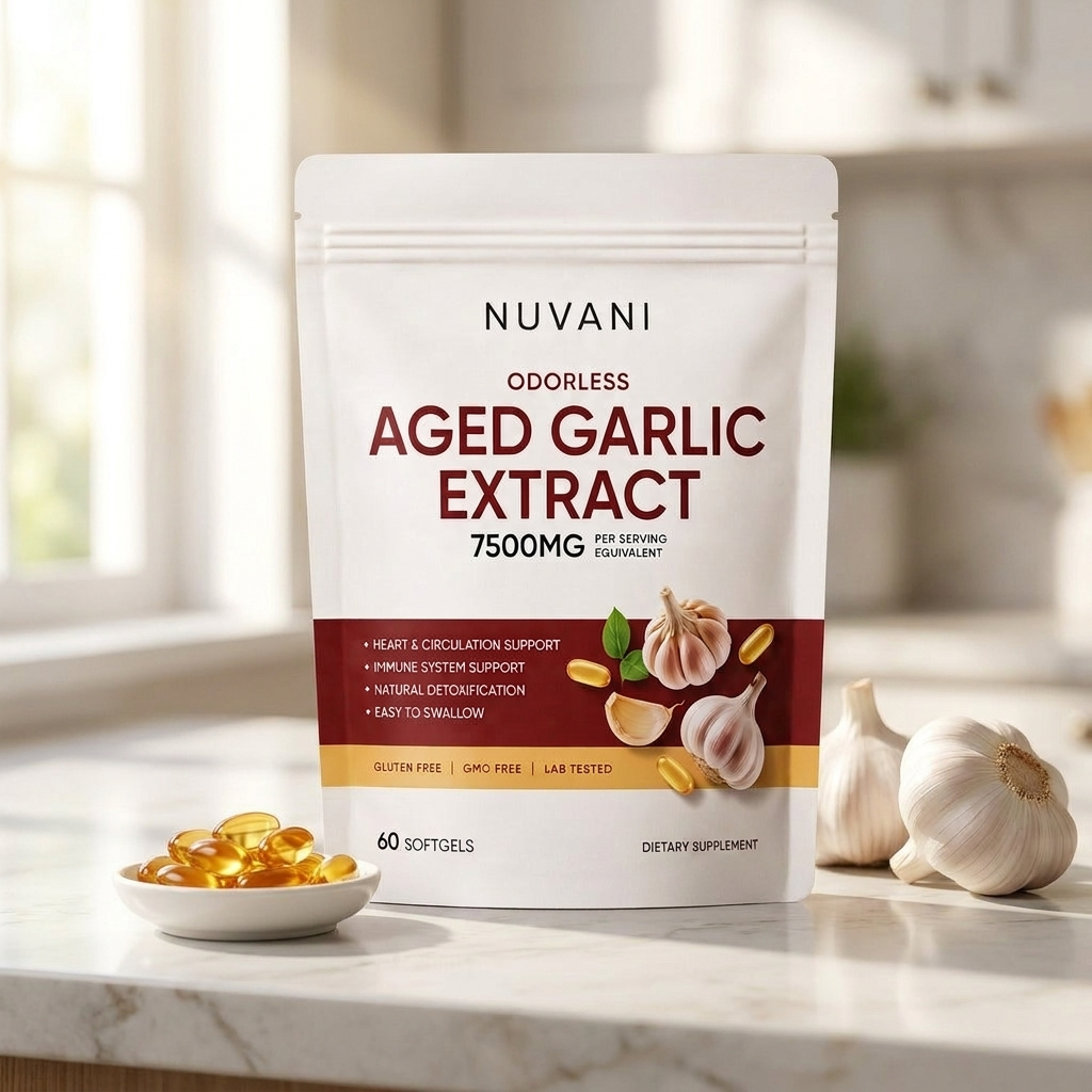 Nuvani Odorless Aged Garlic Extract Softgels