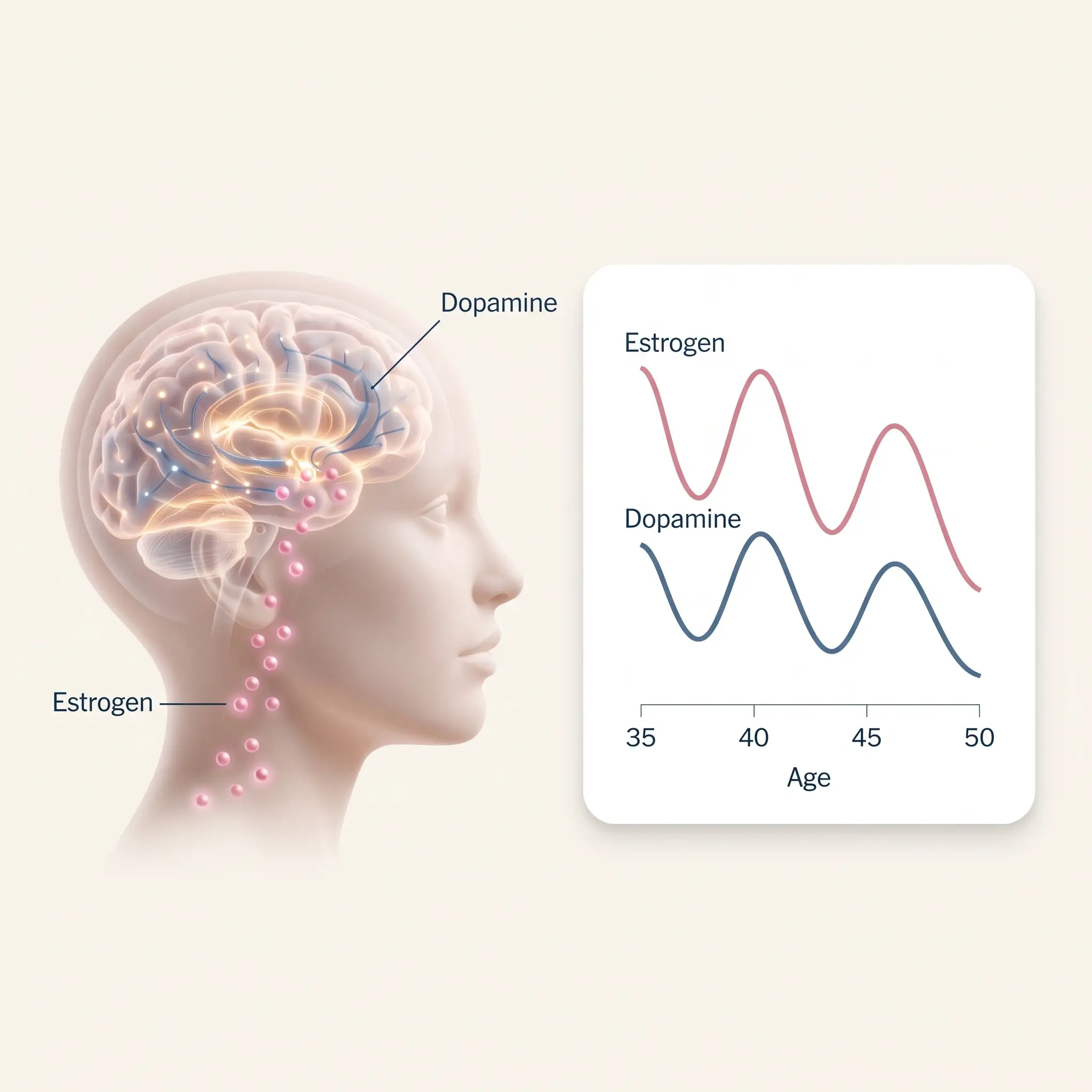 When estrogen dips, dopamine dips with it
