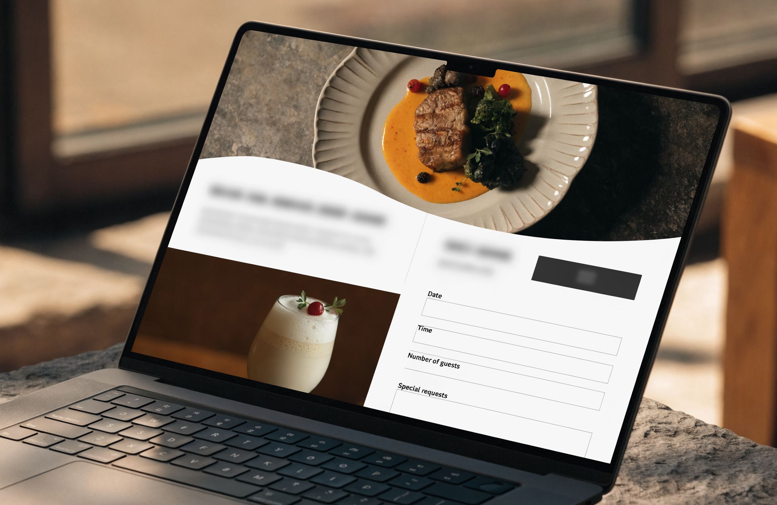 Restaurant website shown on a laptop