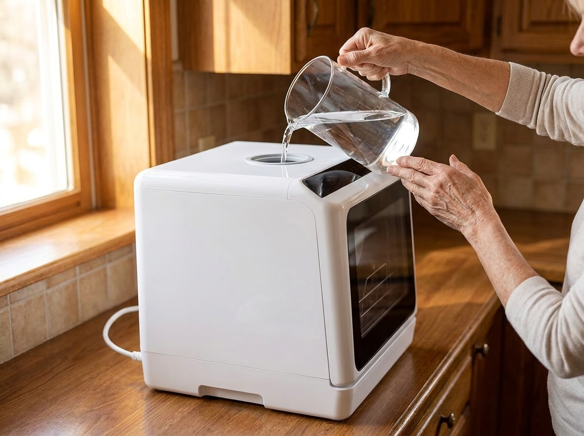 Filling the top tank from a pitcher