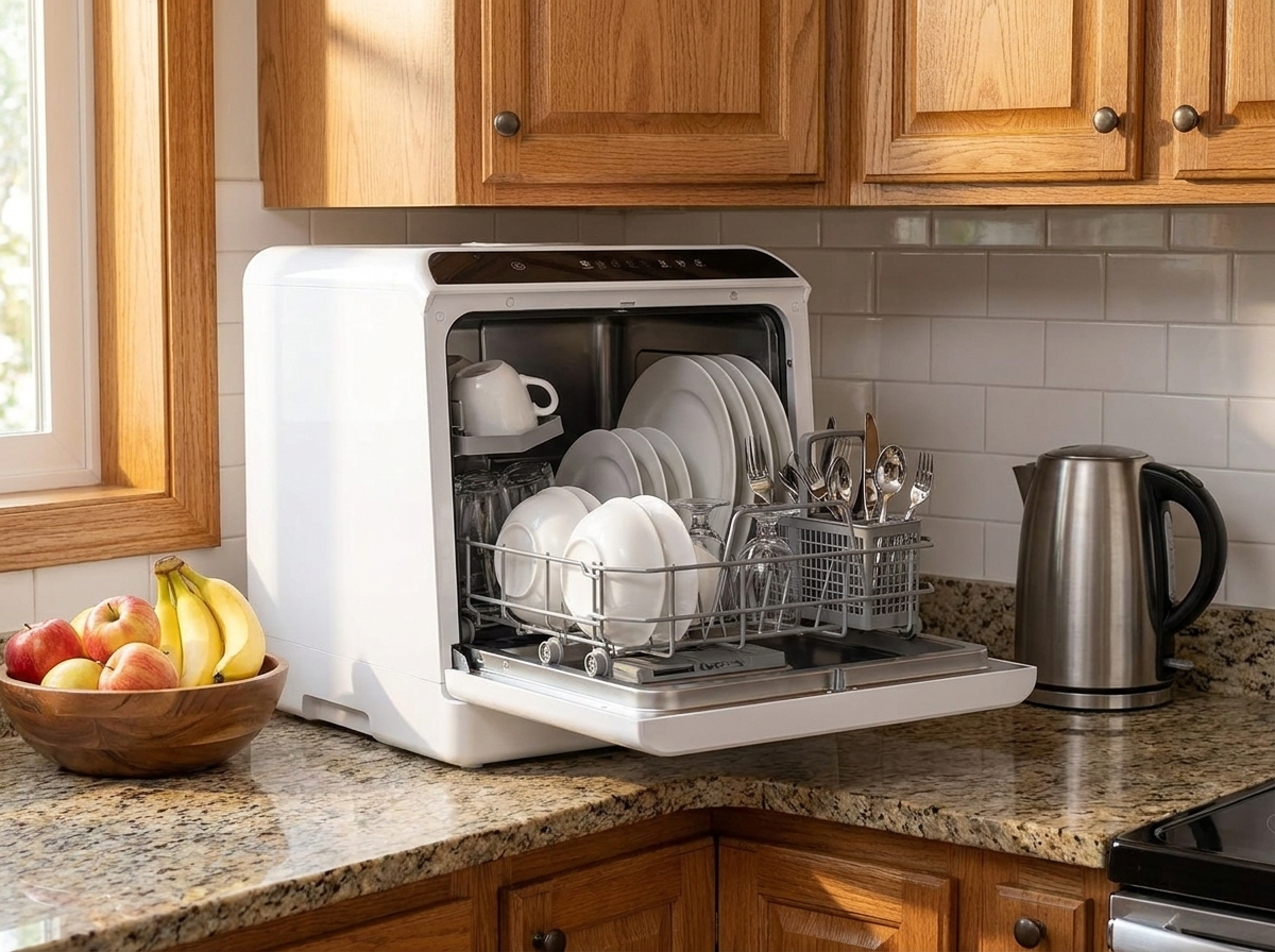 Compact on the counter with a full load inside