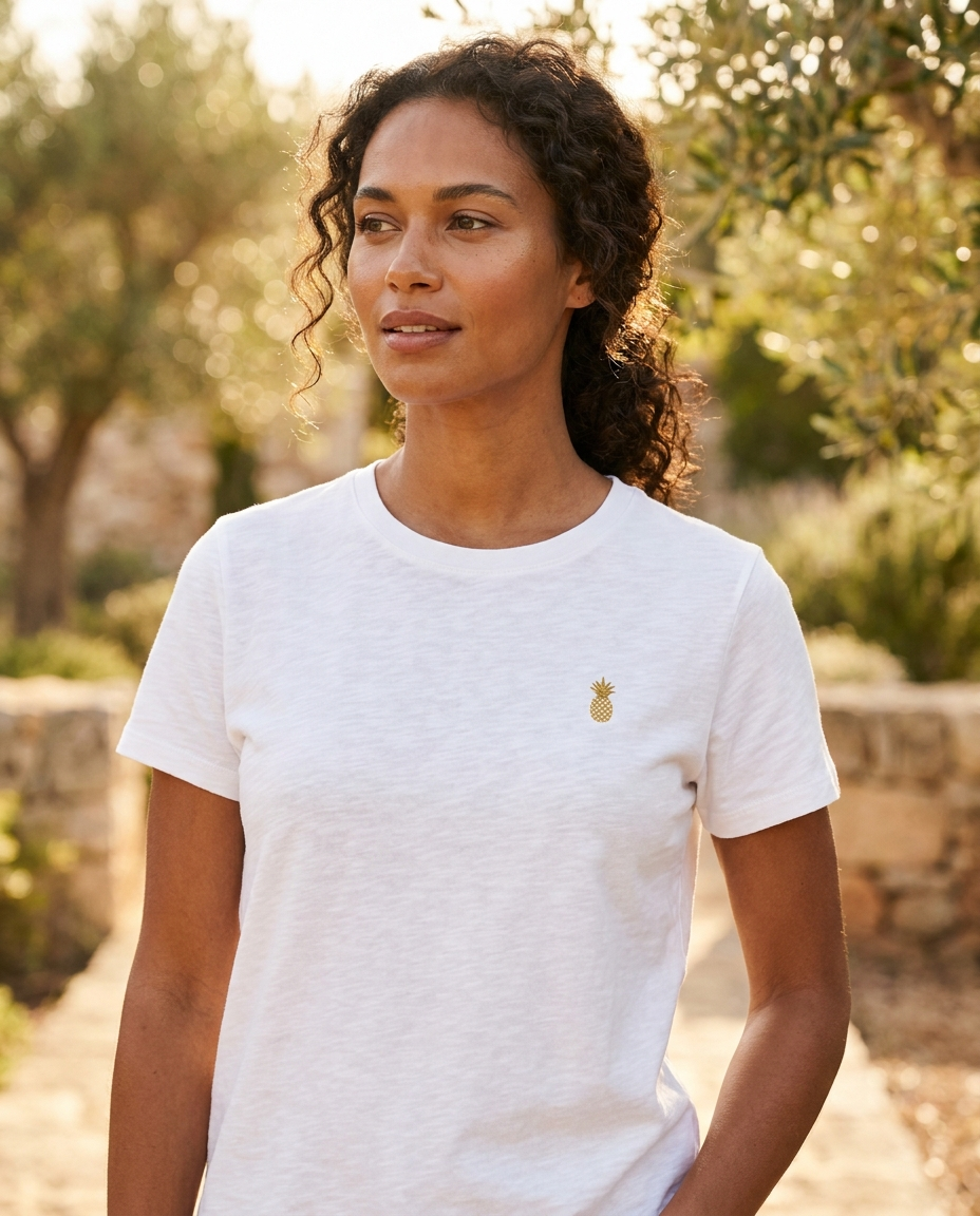 Woman wearing bromlain. premium t-shirt