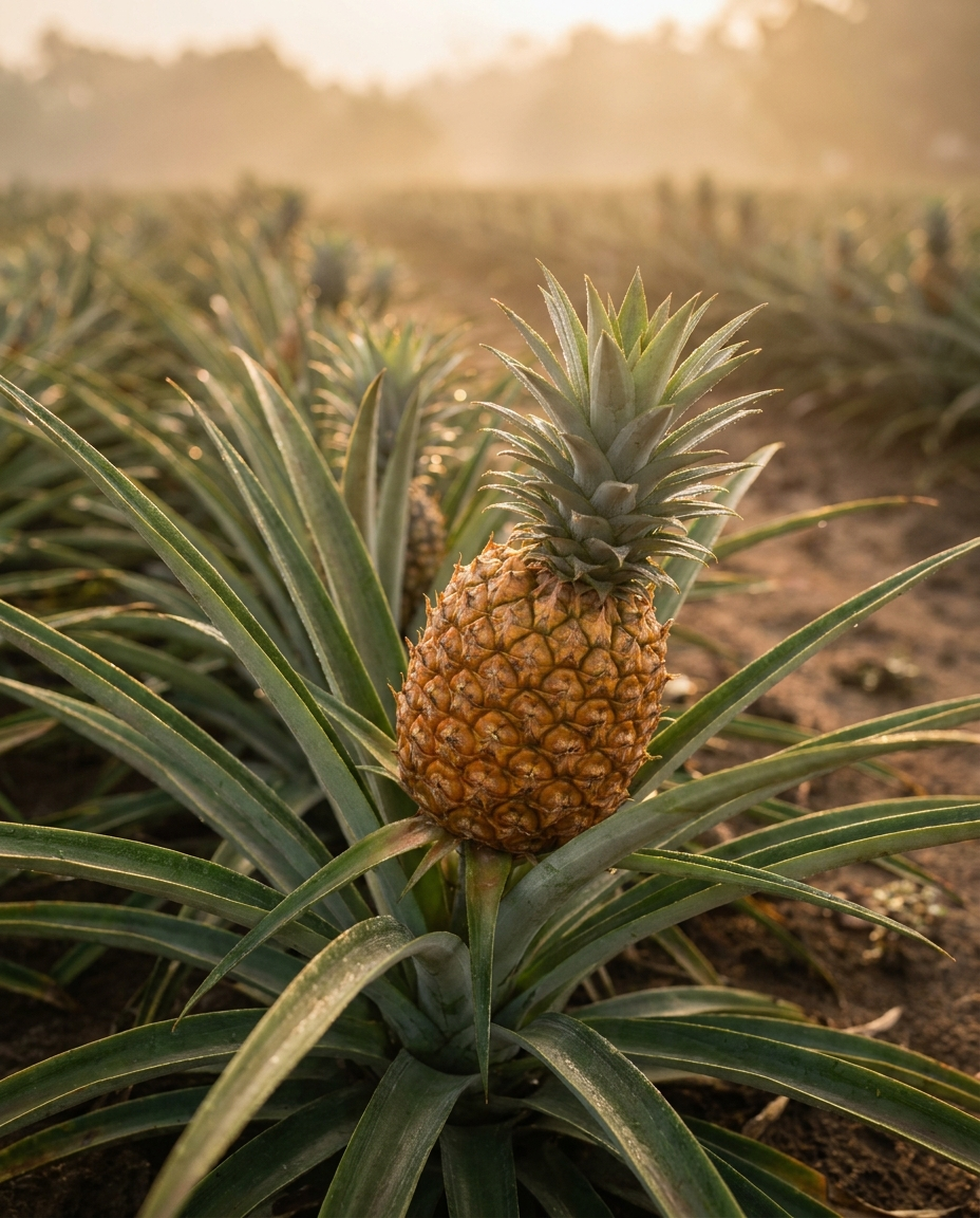 Pineapple growing from the earth