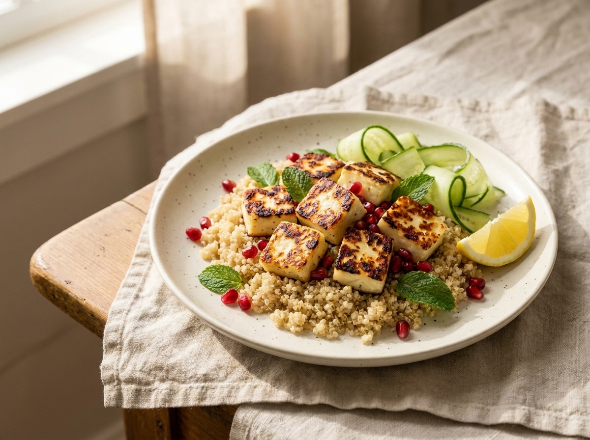 Charred halloumi & quinoa bowl