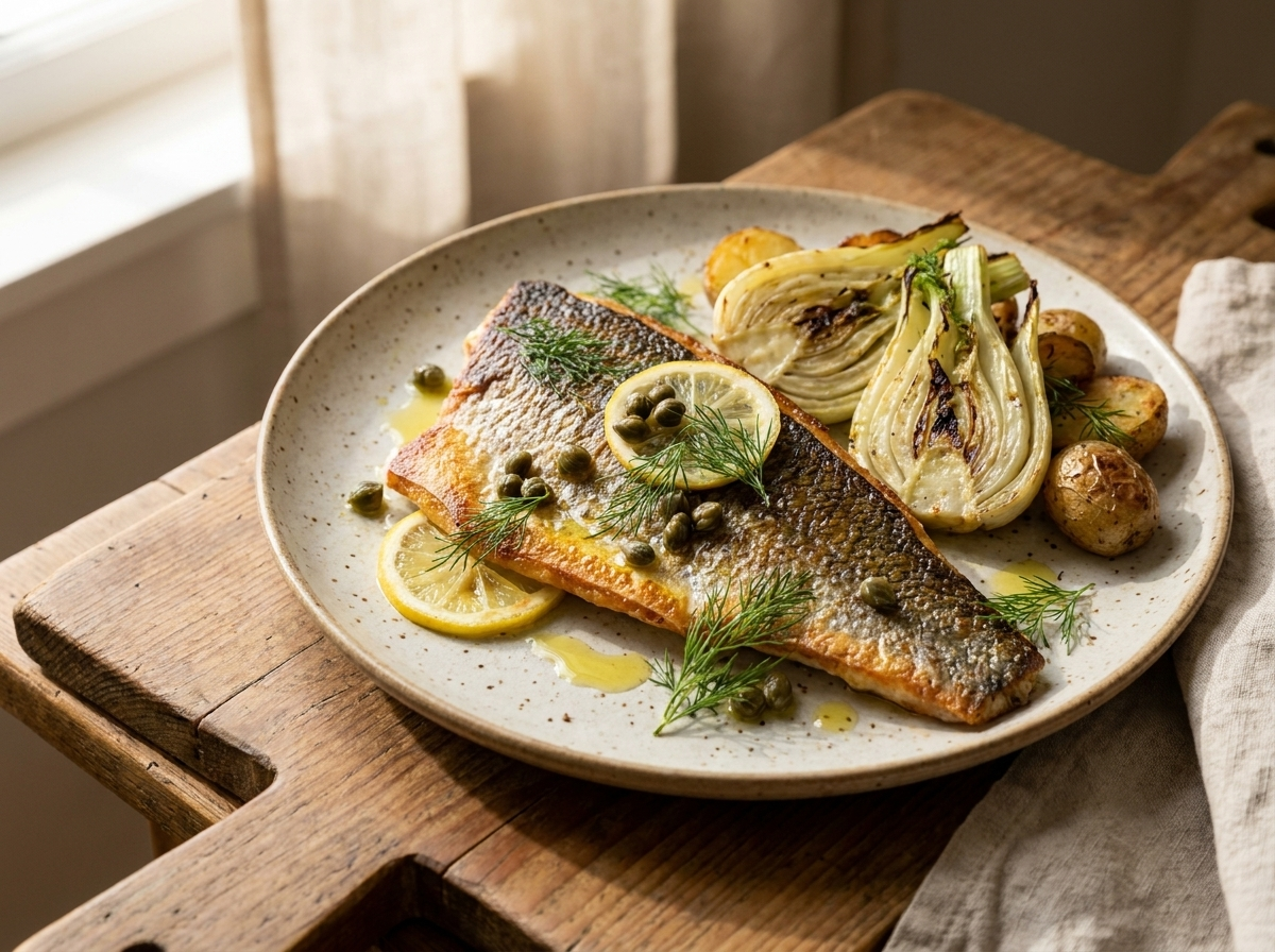 Pan-seared sea bass