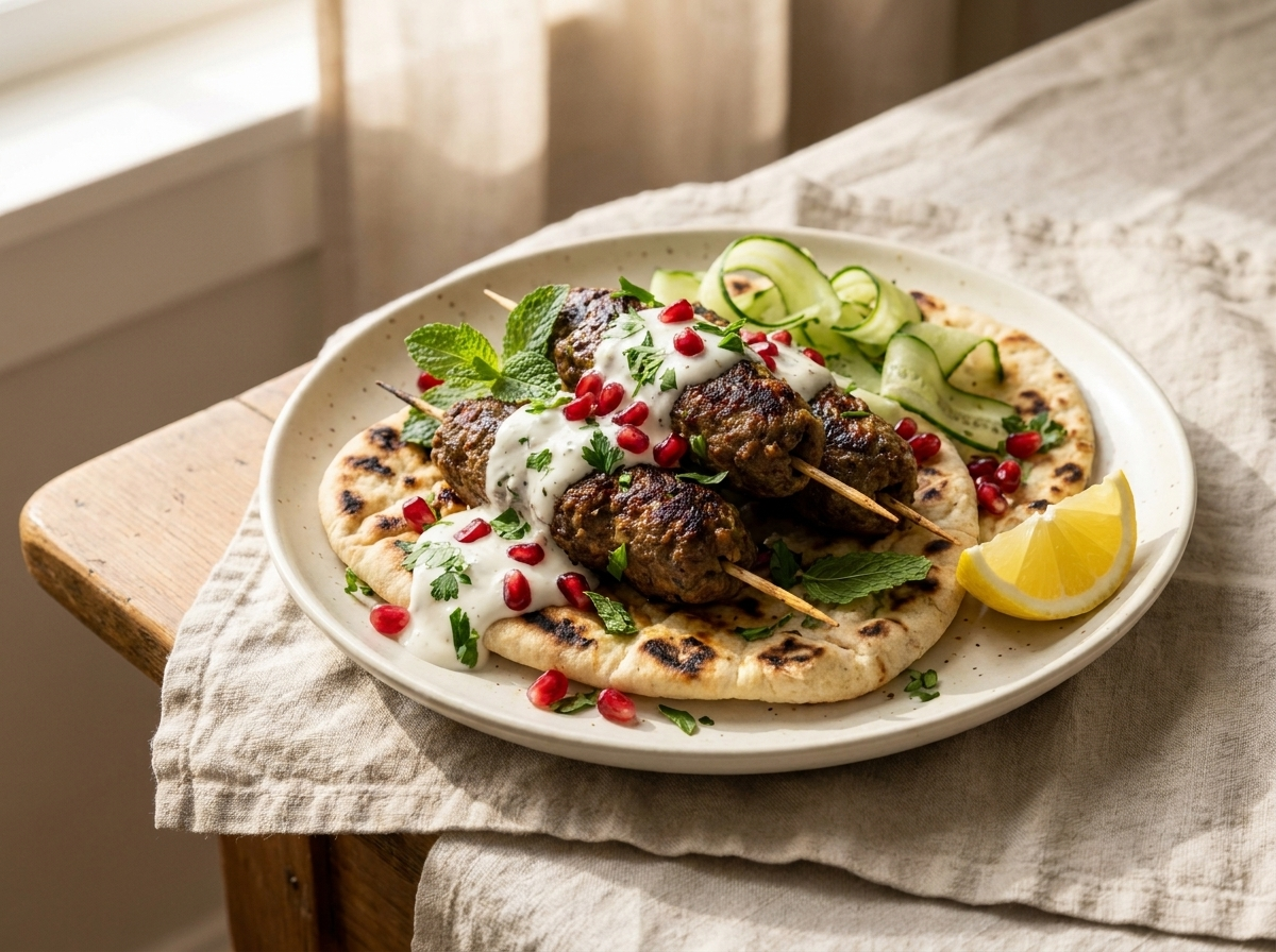 Spiced lamb kofta, flatbread