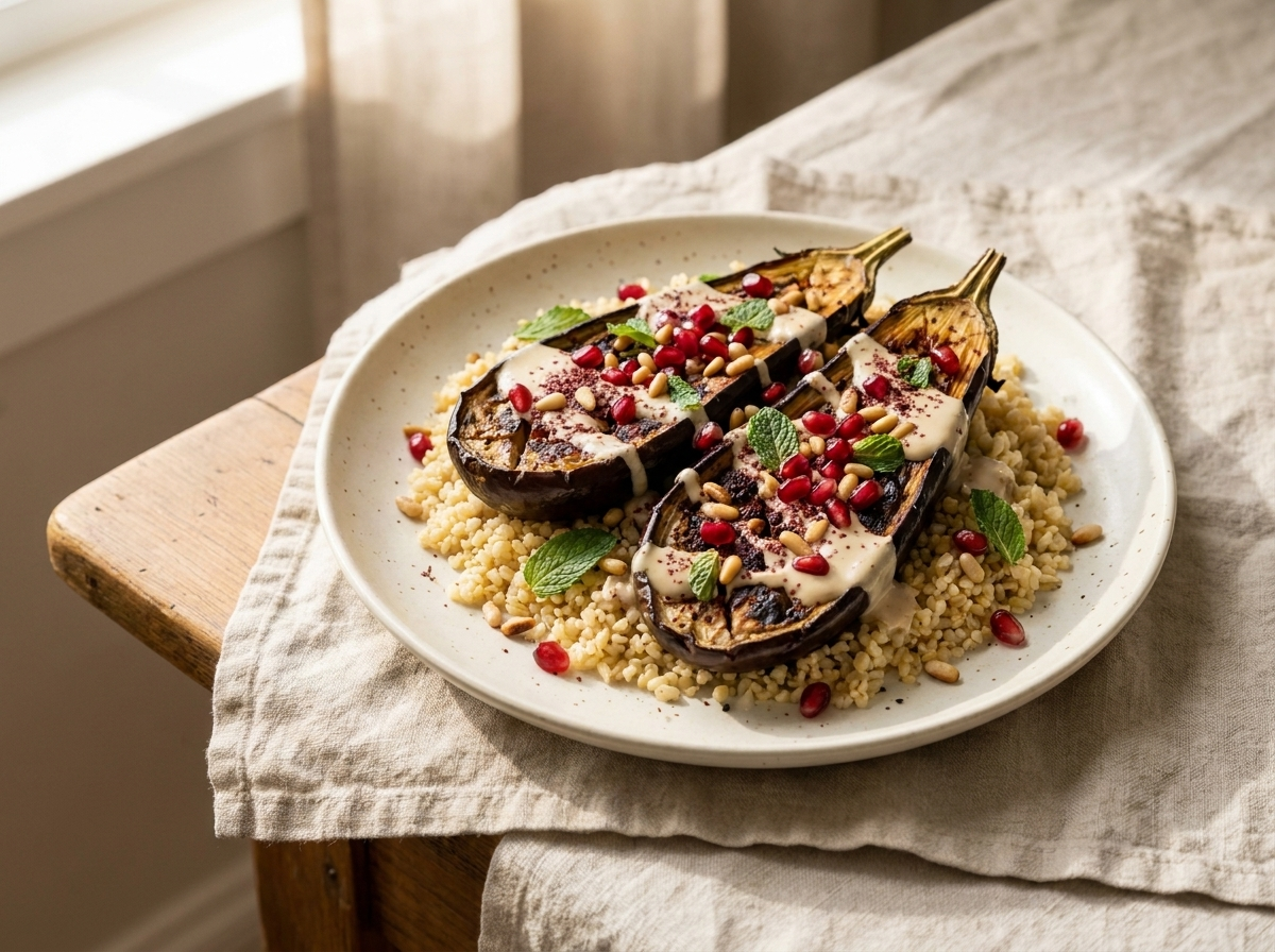 Roasted aubergine with tahini