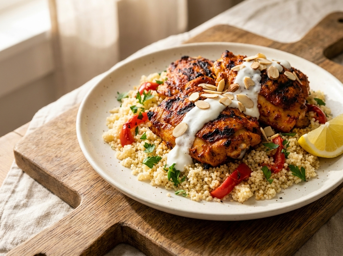 Harissa chicken, couscous