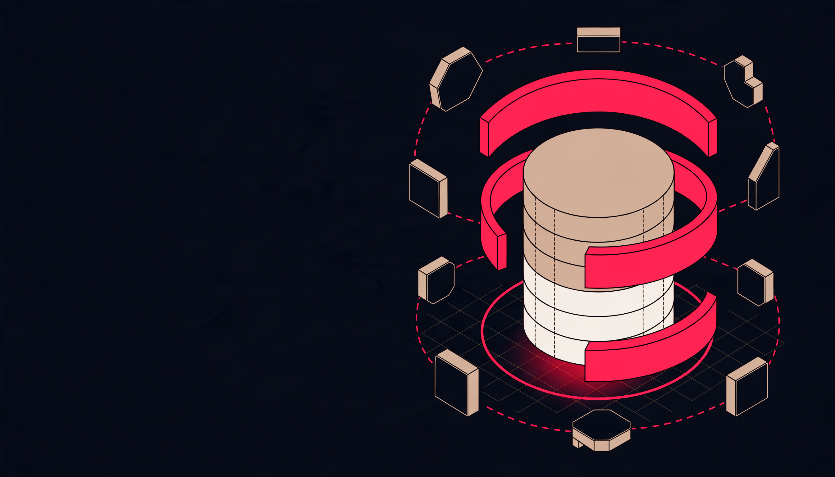 Flat 2D isometric illustration of a CRM database wrapped in a governance shield ring, showing how AI agents trained on CRM data stay compliant with privacy law