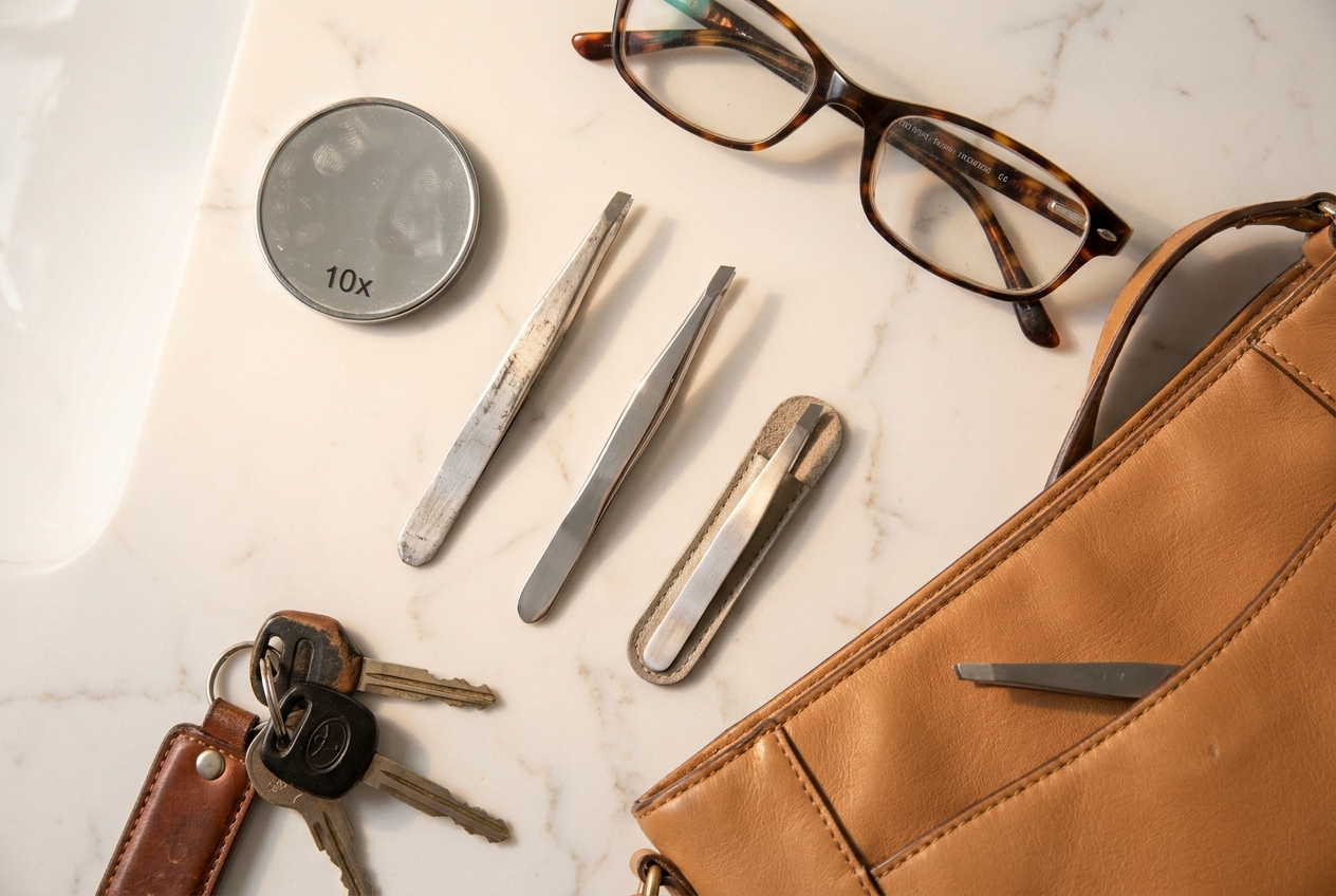 Tweezers in the bathroom, the purse and the car — the routine nobody sees