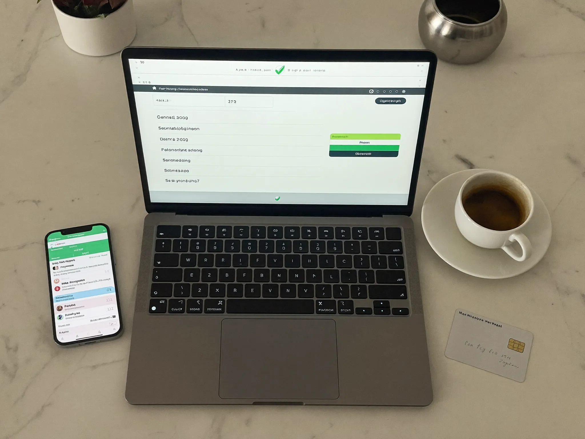 Ordinateur portable avec une commande confirmée et téléphone recevant une notification WhatsApp : commande d'un abonnement IPTV