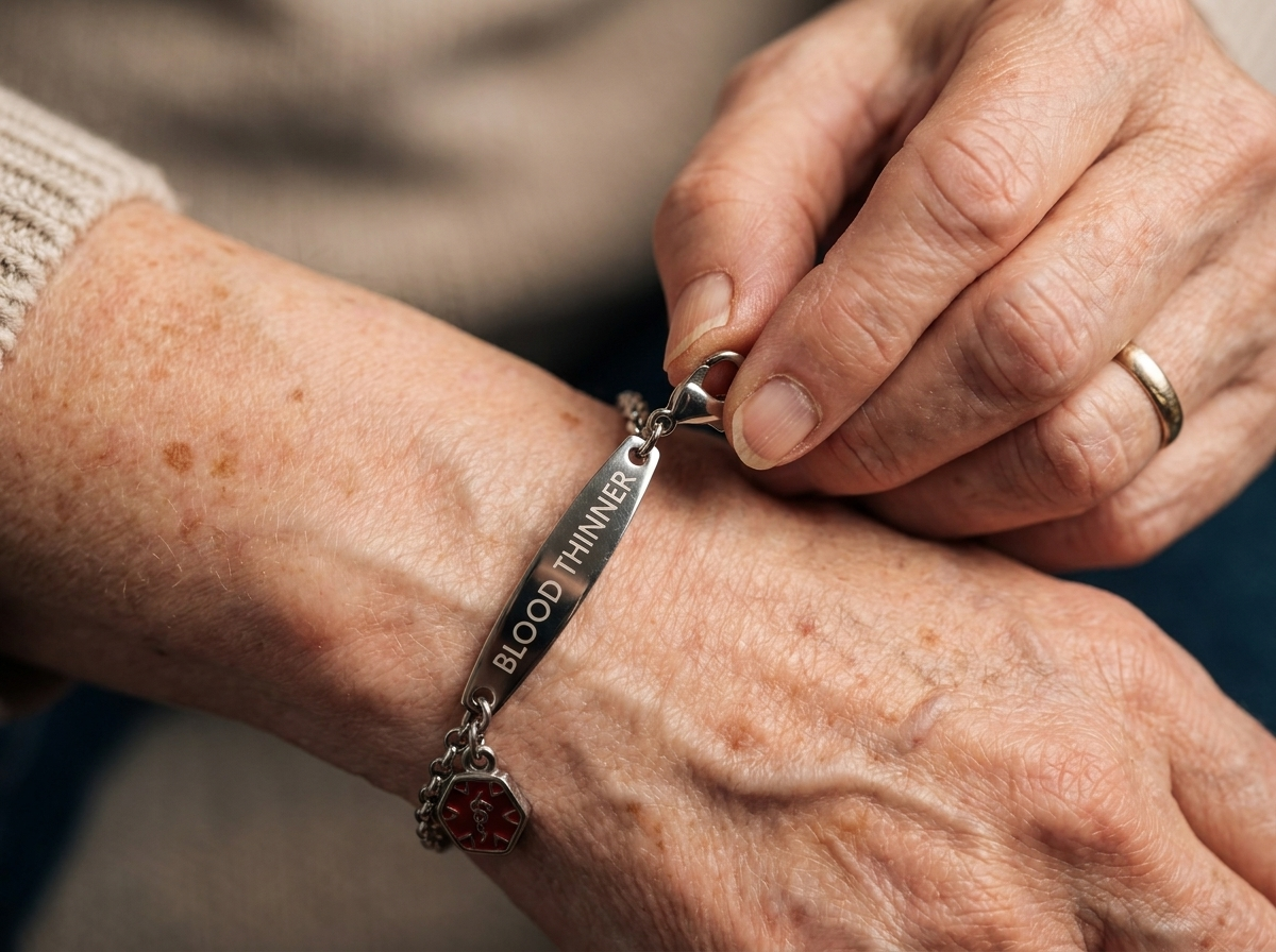 Macro of a woman's own hands closing the lobster clasp of the bracelet at her wrist