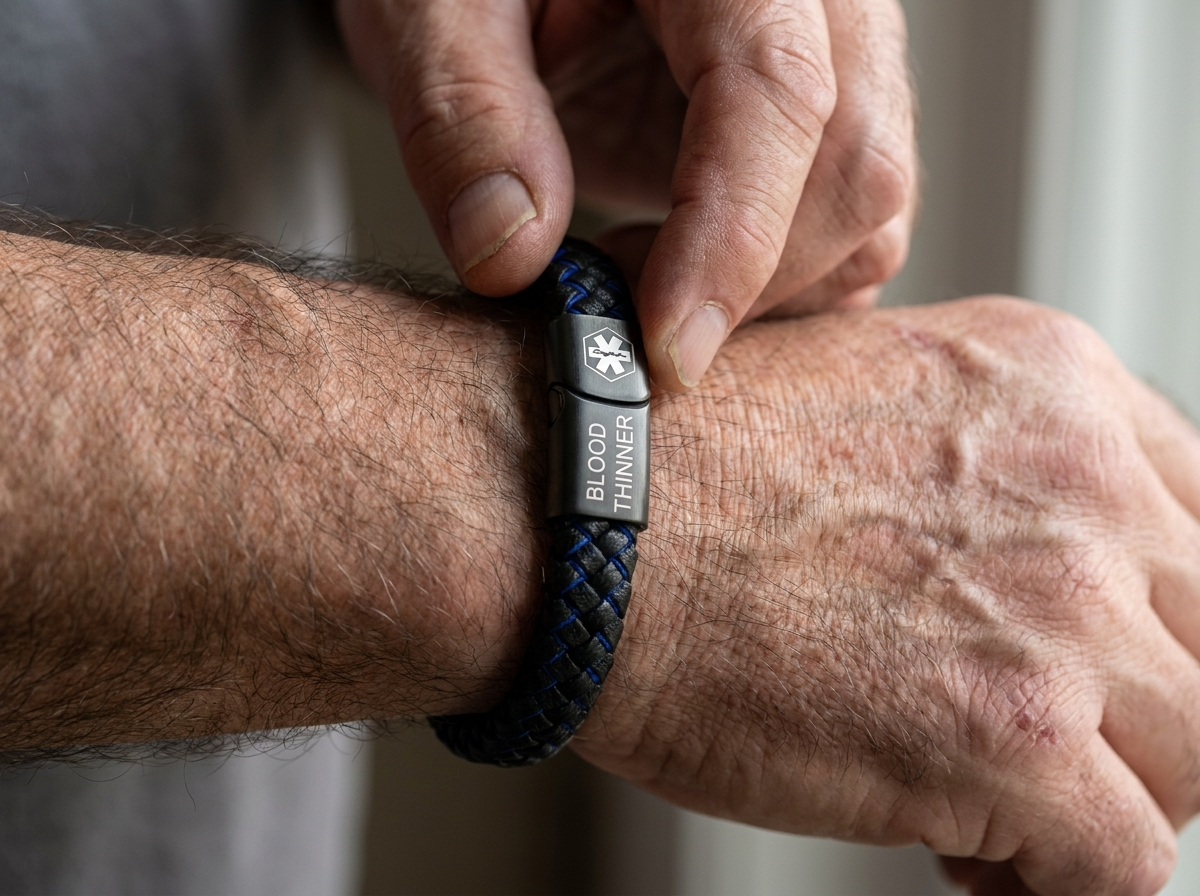 Macro of a man closing the magnetic clasp of the band one-handed on a broad wrist