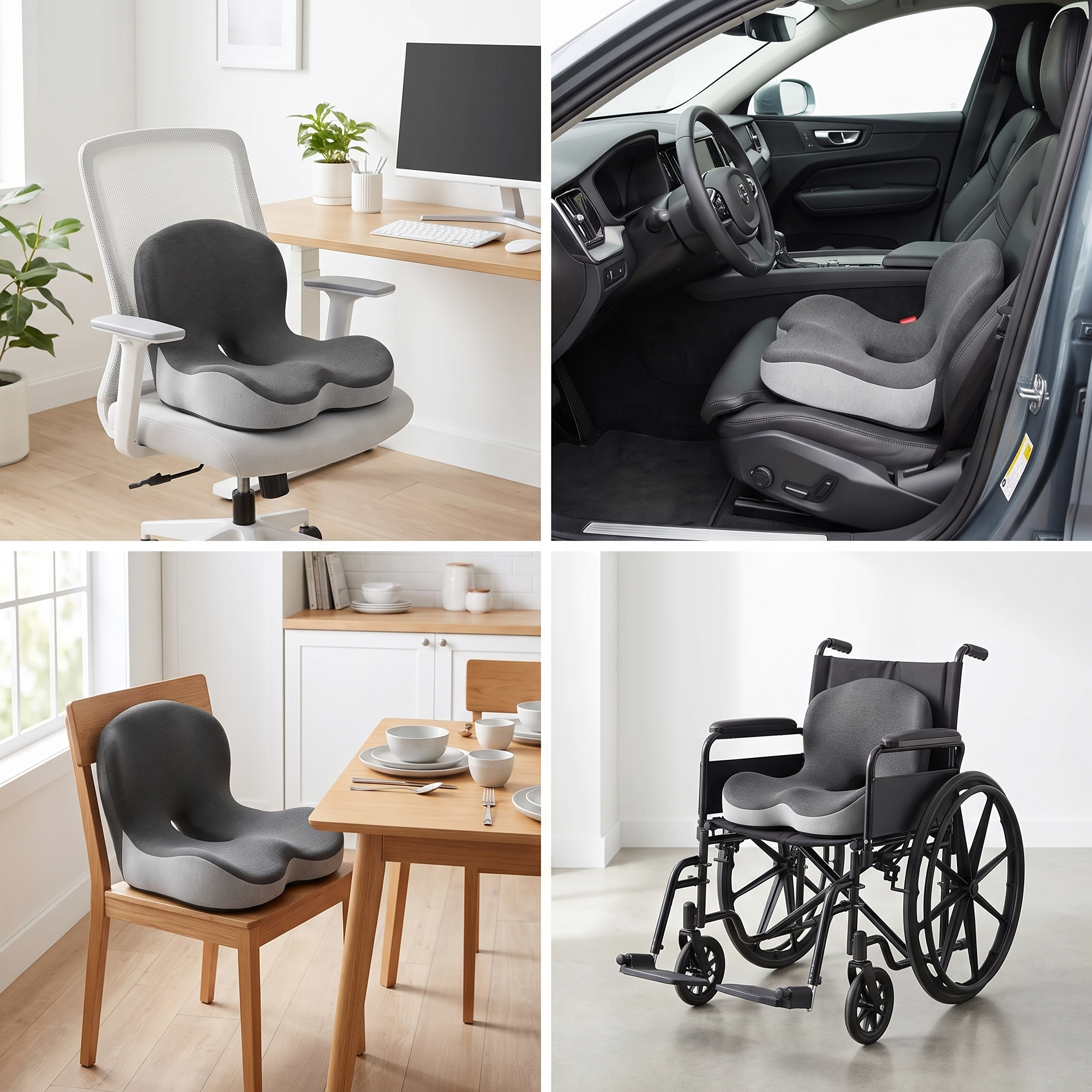 Hour Four cushion on desk chair, car seat, dining chair, and wheelchair