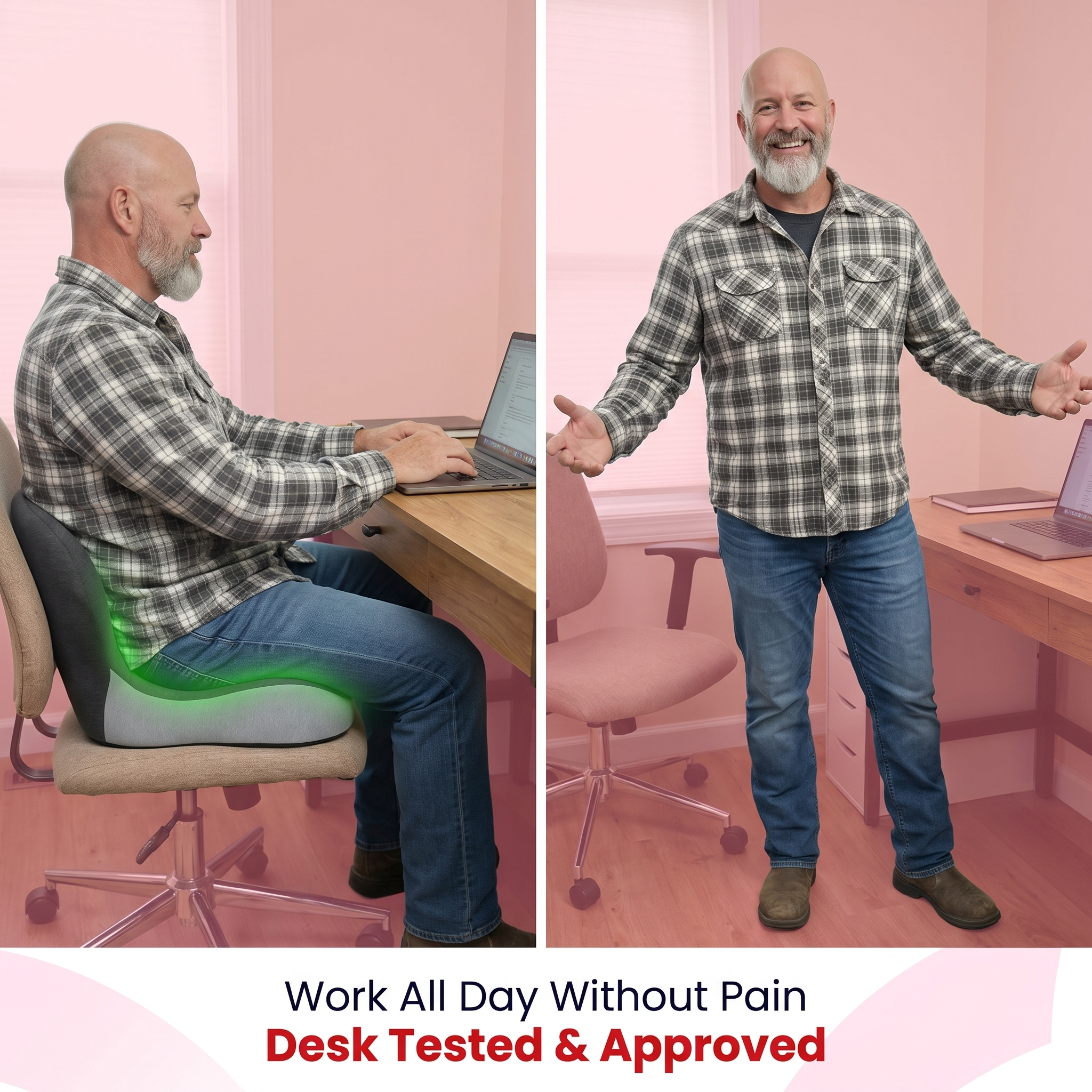 Work from home customer using Hour Four cushion