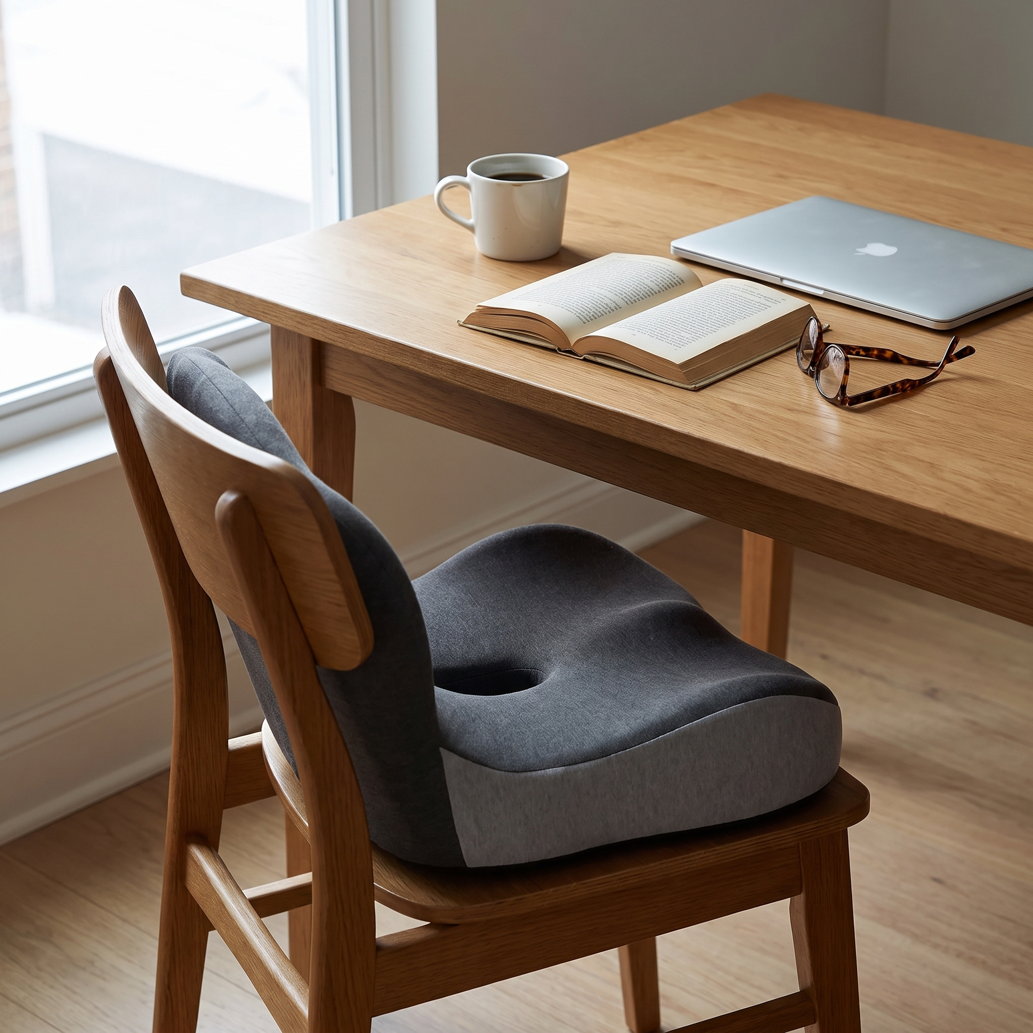 Cushion on a kitchen dining chair in morning light