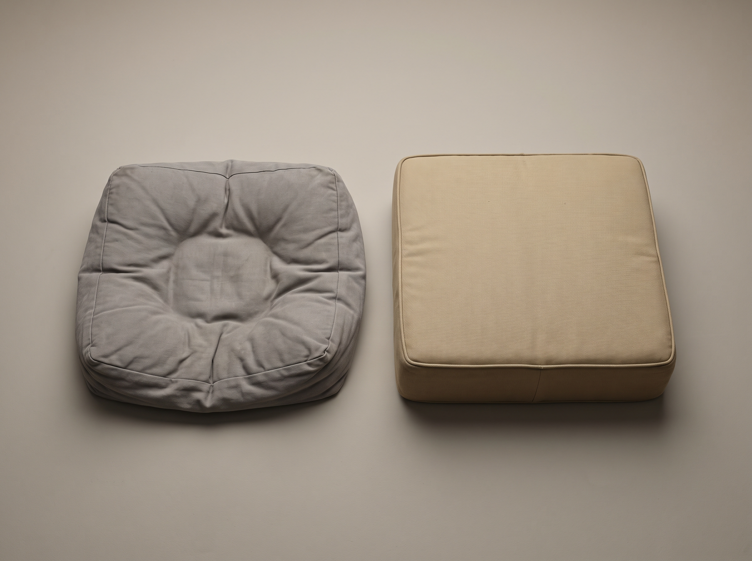 Two seat cushions side by side: one flattened into a wafer, one rigid as a brick