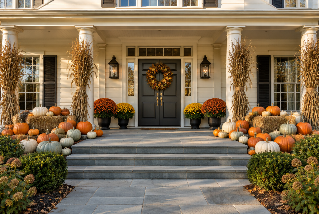 Photorealistic AI-rendered Estate porch concept; exact contents are listed below