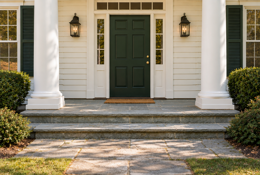 AI-rendered empty sample porch, not a customer home