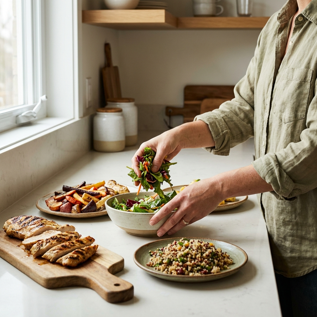 Portioned, chef-prepared meal containers on a counter