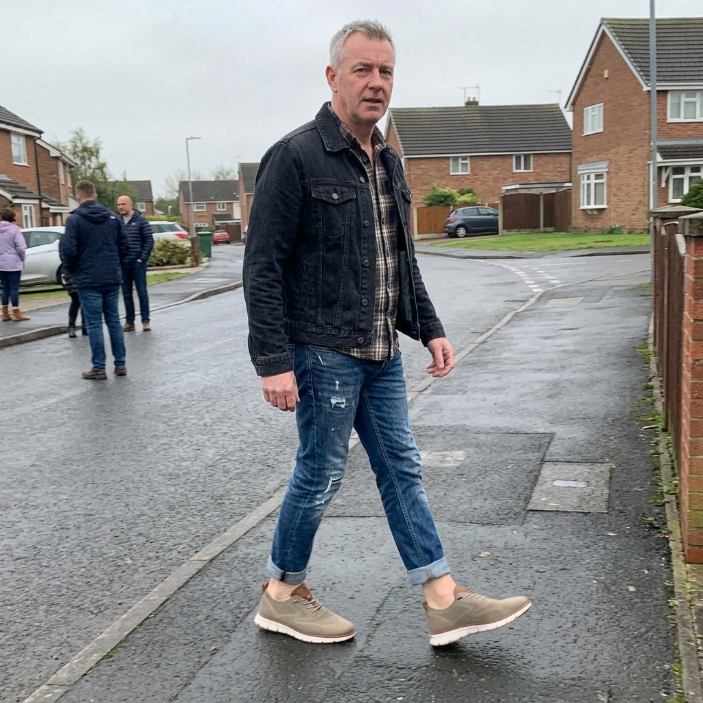 Customer wearing The Camden Loafers on a casual street walk