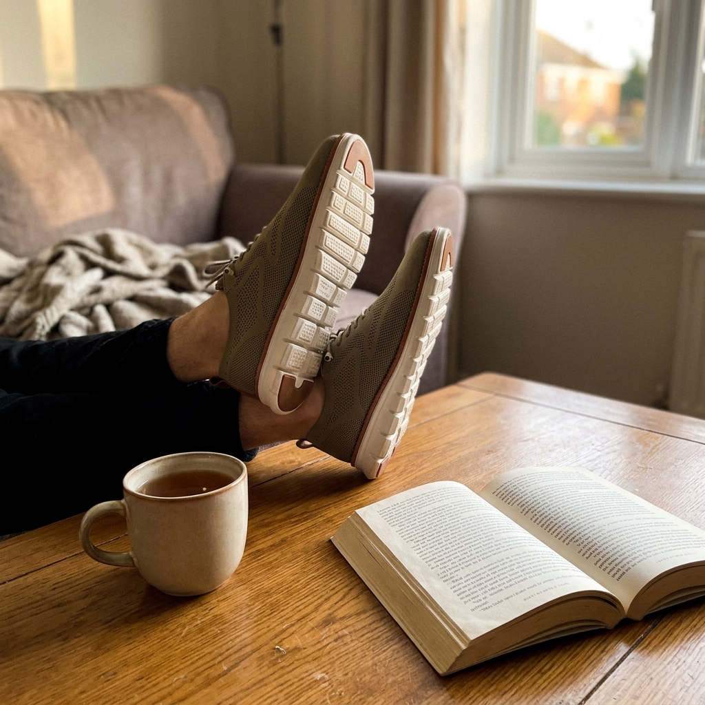Customer wearing The Camden Loafers relaxing in a living room