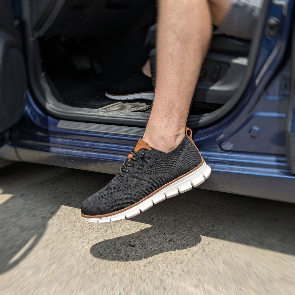 Customer wearing The Camden Loafers stepping out of a car
