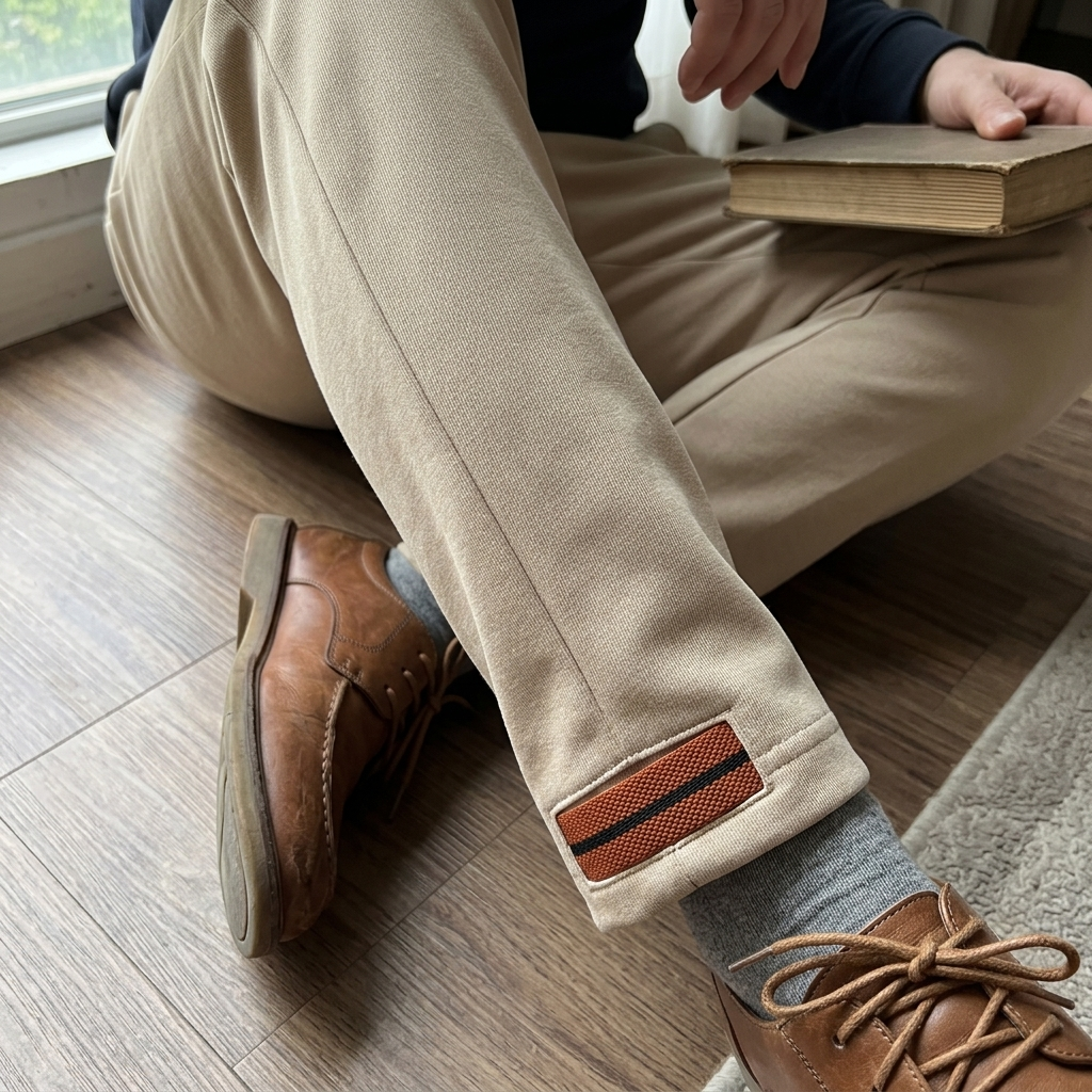 Customer wearing The Cadence Set trousers, close-up