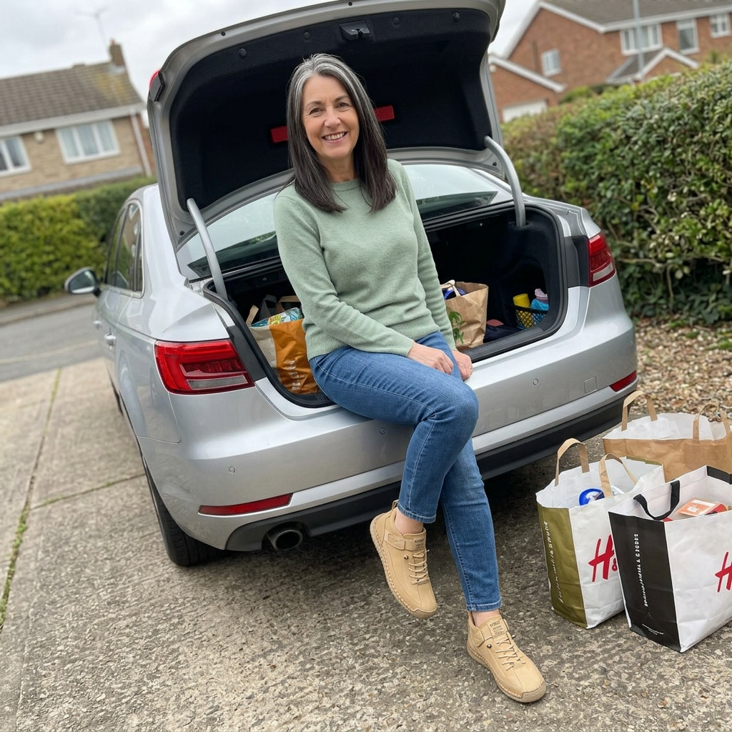 Customer wearing the Sutton Boots in a casual driveway