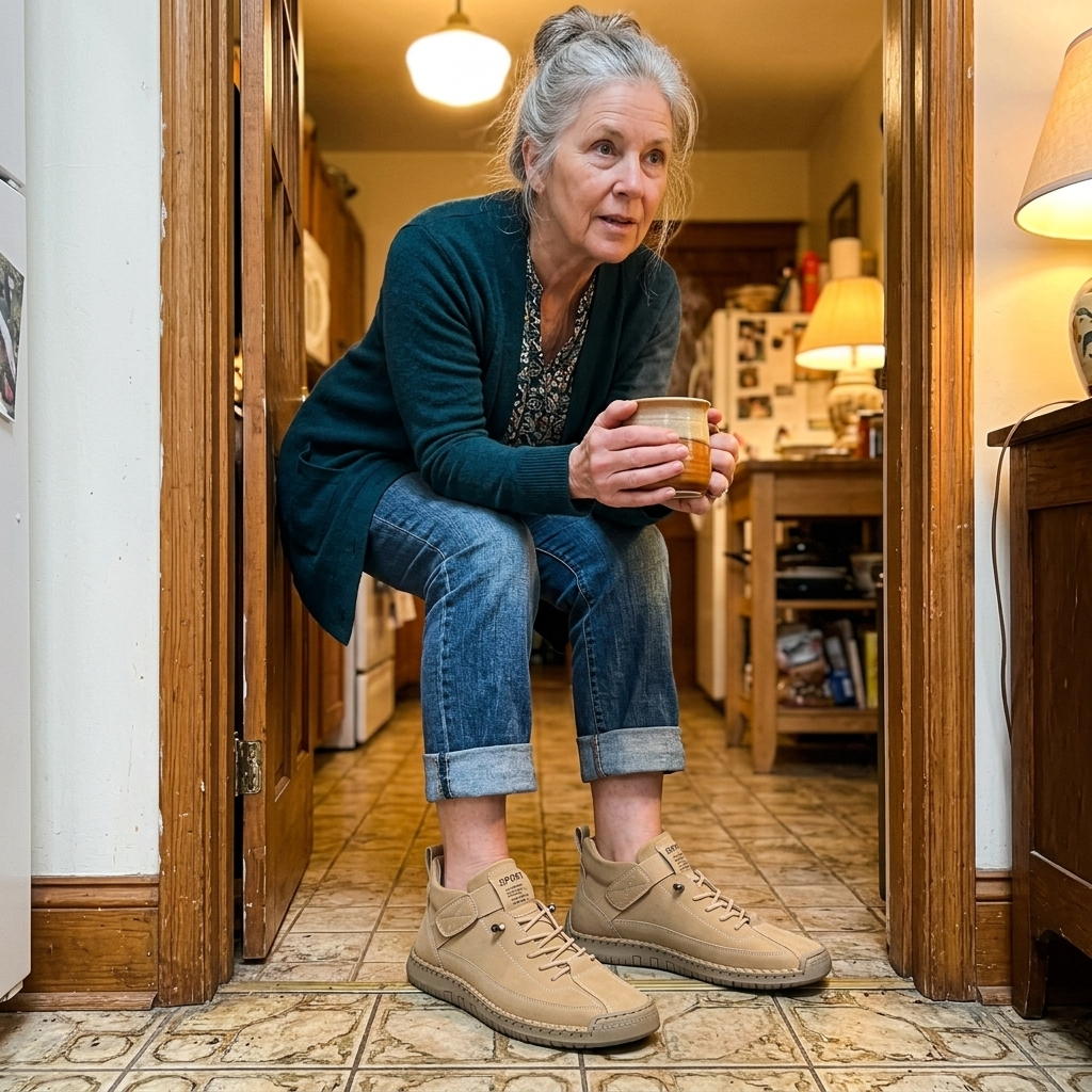 Customer wearing the Sutton Boots in a casual kitchen