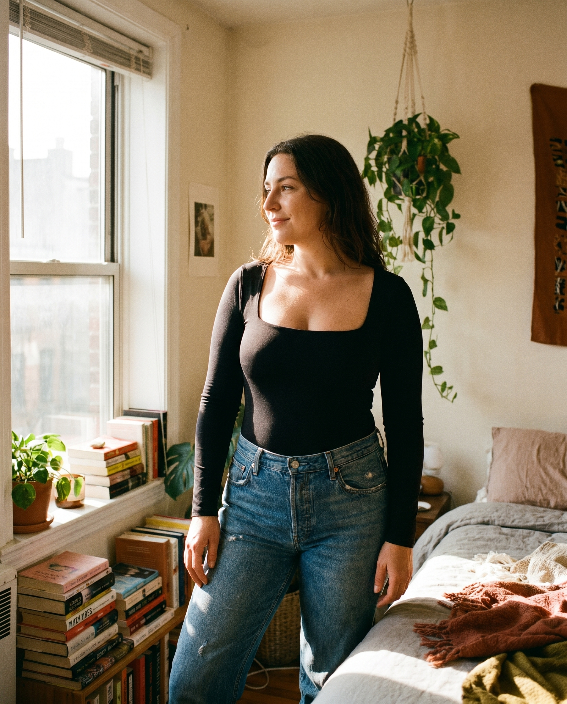 Woman wearing The Lift & Smooth Bodysuit with jeans