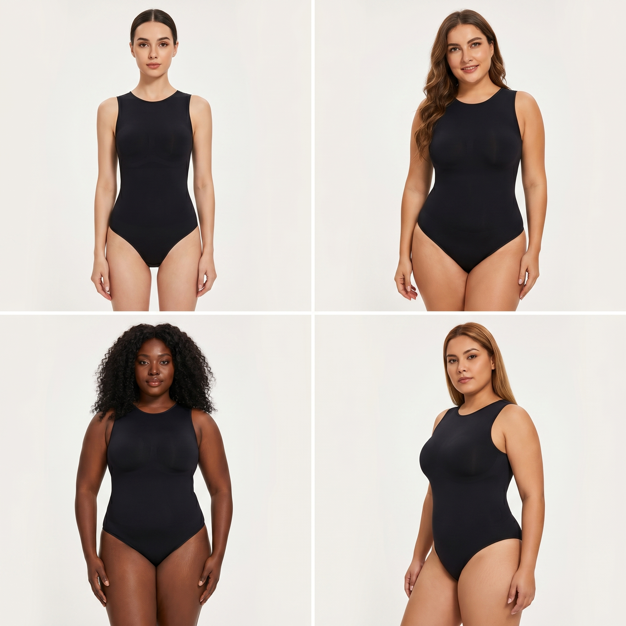 The Luksav High-Neck Bodysuit shown on four different body types