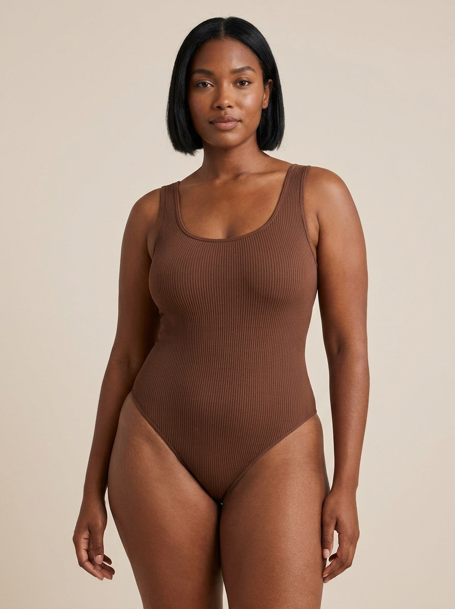 The Sculpt Ribbed Bodysuit on a mid-size body