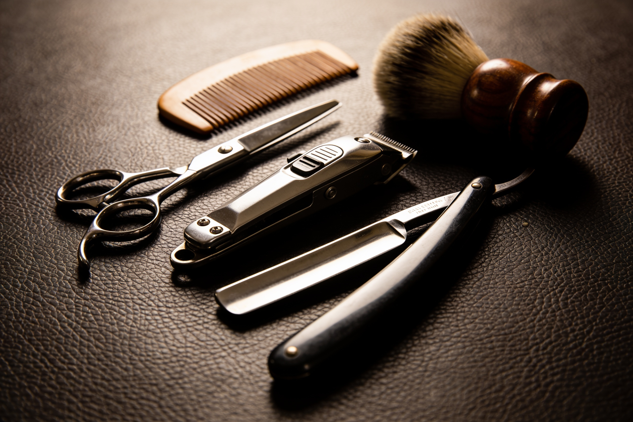 Barber-Werkzeuge auf Leder