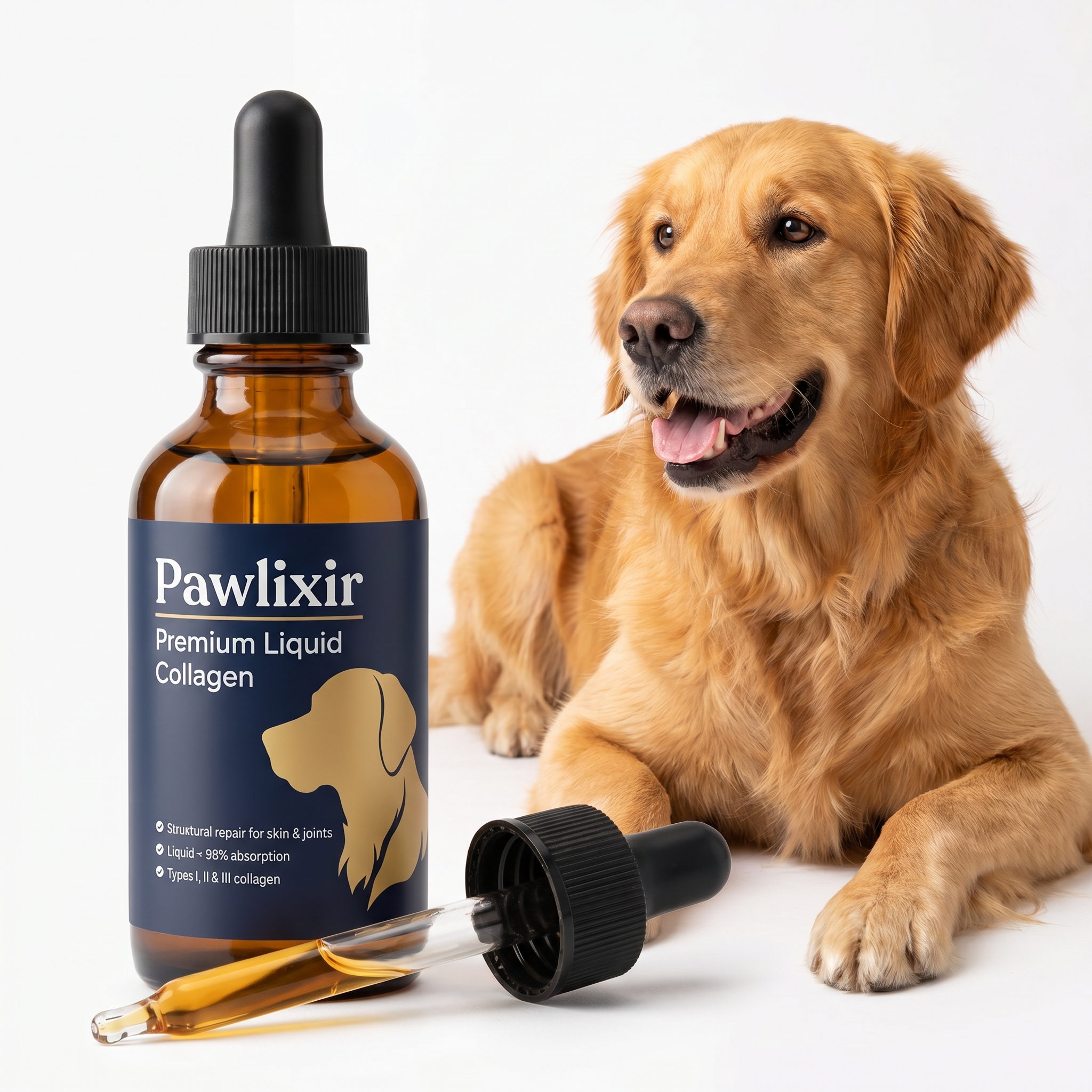 A calm, comfortable dog with a healthy coat